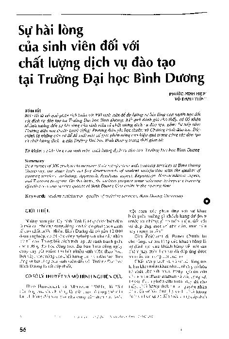 Sự hài lòng của sinh viên đối với chất lượng dịch vụ đào tạo tại trường đại học Bình Dương