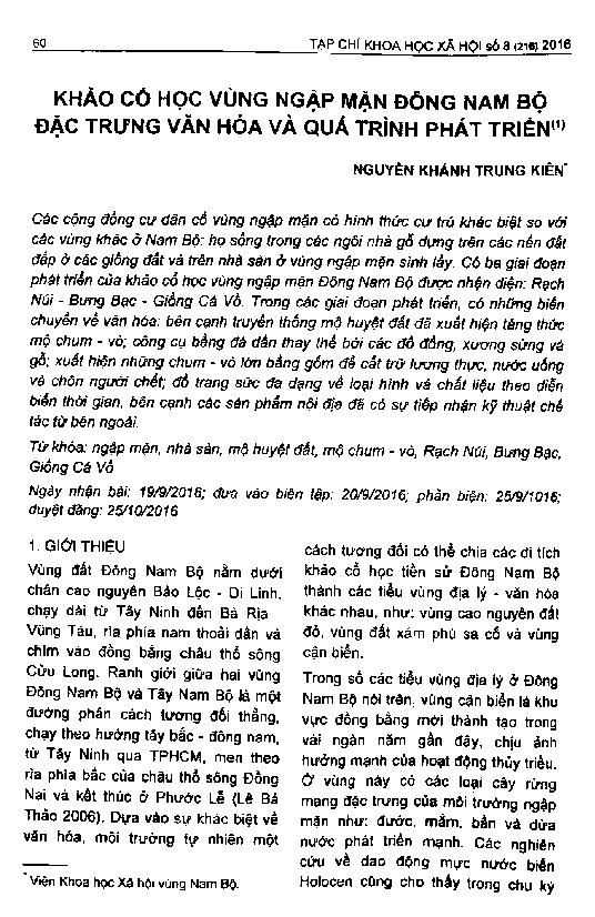 Khảo cổ học vùng ngập mặn Đông Nam Bộ đặc trưng văn hóa và quá trình phát triển