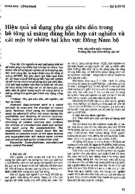 Hiệu quả sử dụng phụ gia siêu dẻo trong bê tông xi măng dùng hỗn hợp cát nghiền và cát mịn tự nhiên tại khu vực Đông Nam Bộ