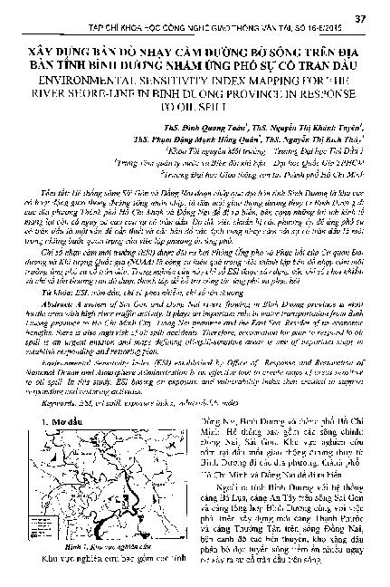 Xây dựng bản đồ nhạy cảm đường bờ sông trên địa bàn tỉnh Bình Dương nhằm ứng phó sự cố tràn dầu
