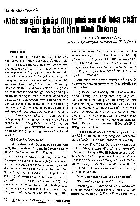 Một số giải pháp ứng phó sự cố hóa chất trên địa bàn tỉnh Bình Dương