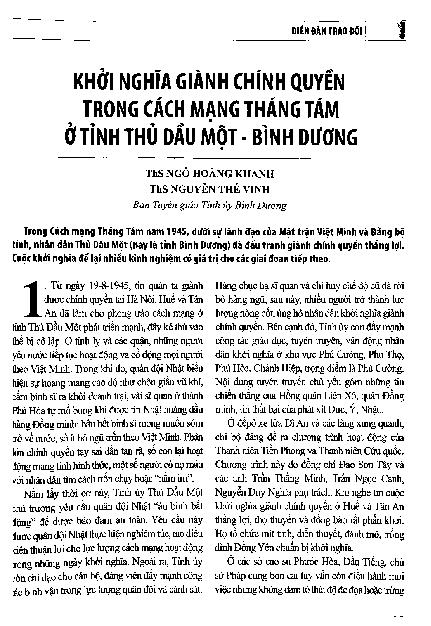 Khởi nghĩa giành chính quyền trong cách mạng tháng tám ở tỉnh Thủ dầu Một - Bình Dương