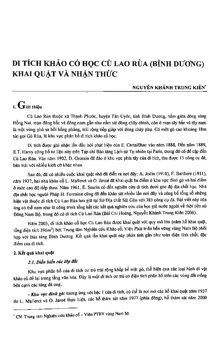 Di tích khảo cổ học Cù lao Rùa (Bình Dương): khai quật và nhận thức