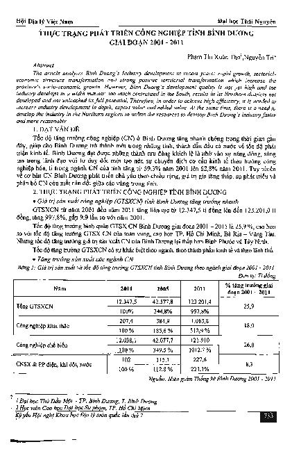 Thực trạng phát triển công nghiệp tỉnh Bình Dương giai đoạn 2001 - 2011