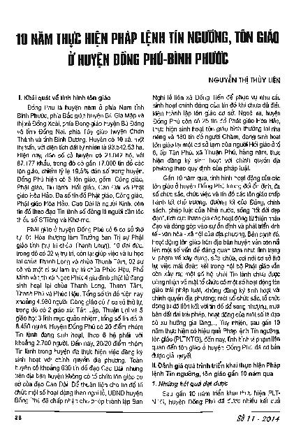 10 năm thực hiện pháp lệnh tín ngưỡng, tôn giáo ở huyện Đồng Phú - Bình Phước