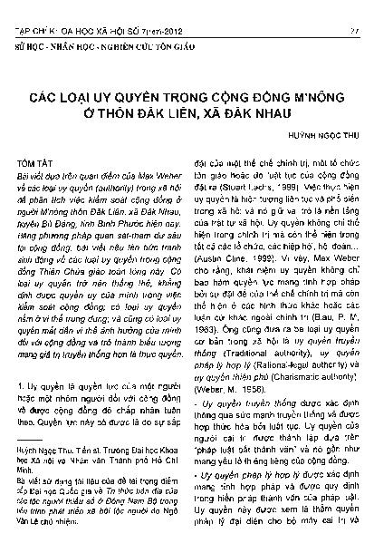 Các loại uy quyền trong cộng đồng M'Nông ở thôn Đăk Liên xã Đăk Nhau