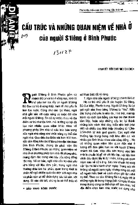Cấu trúc và những quan niệm nhà ở của người S'tiêng ở Bình Phước