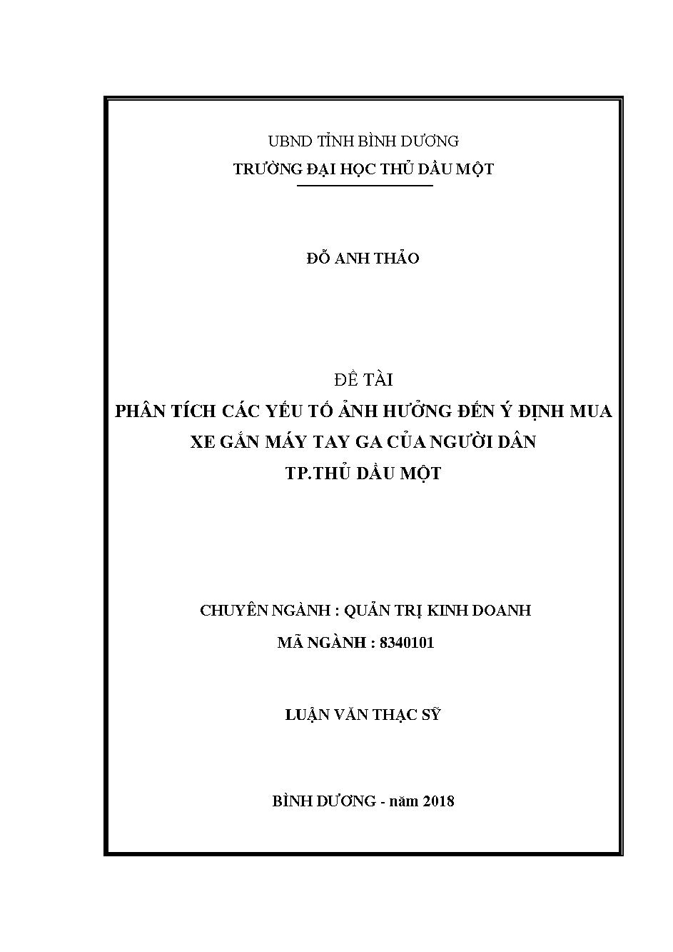 Phân tích các yếu tố ảnh hưởng đến ý định mua xe gắn máy tay ga của người dân thành phố Thủ Dầu Một