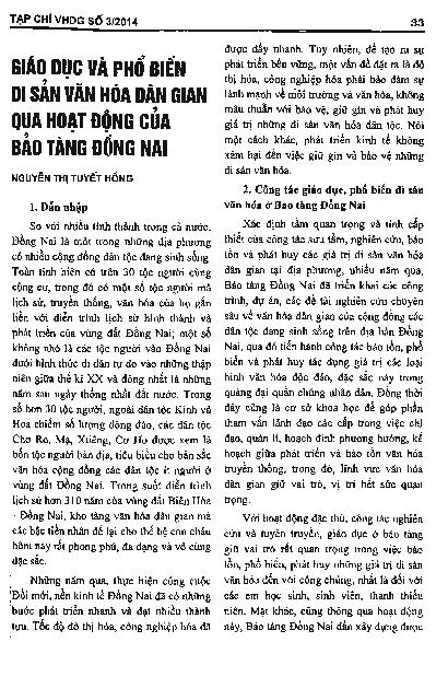 Giáo dục và phổ biến di sản văn hóa dân gian qua hoạt động của bảo tàng Đồng Nai