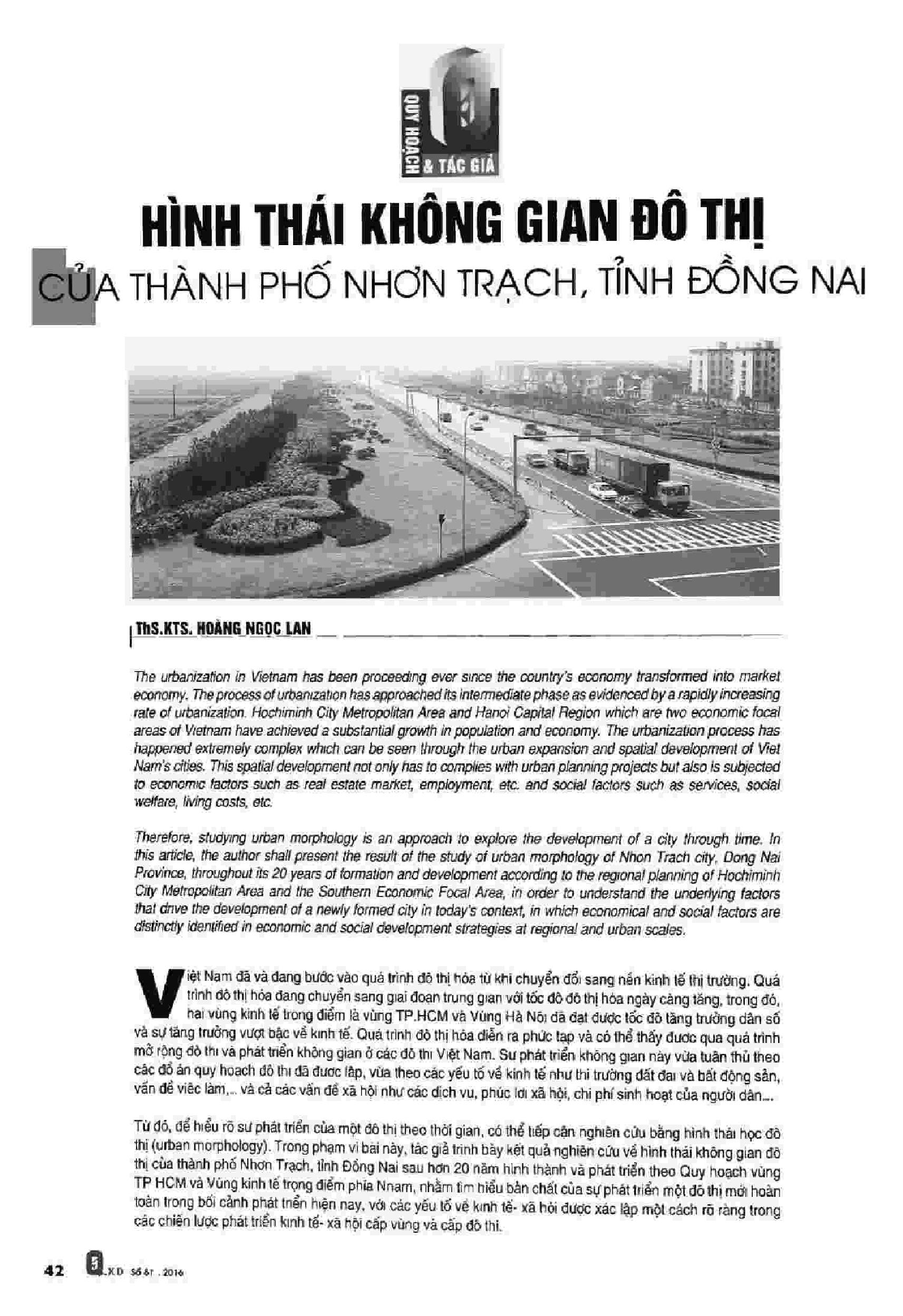 Hình thái không gian đô thị của thành phố Nhơn Trạch, tỉnh Đồng Nai