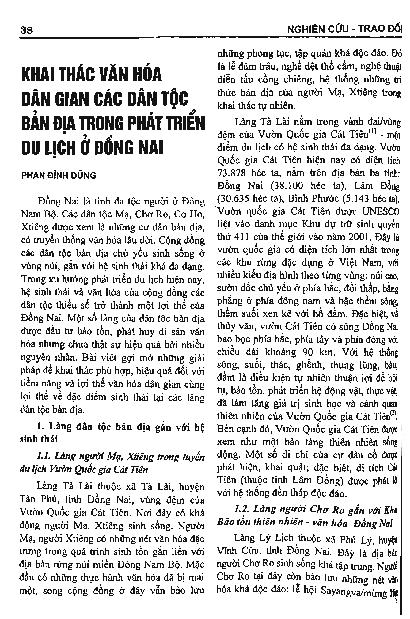 Khai thác văn hóa dân gian các dân tộc bản địa trong phát triển du lịch ở Đồng Nai