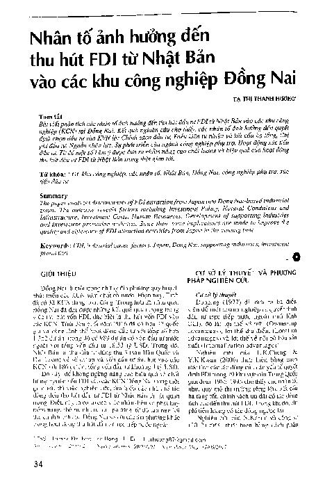 Nhân tố ảnh hưởng đến thu hút FDI từ nhật Bản vào các khu công nghiệp Đồng Nai