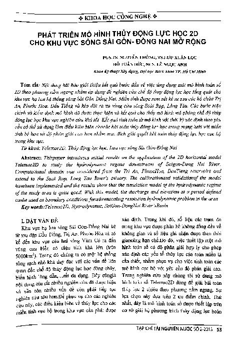 Phát triển mô hình thủy động lực học 2D cho khu vực sông Sài Gòn - Đồng Nai mở rộng