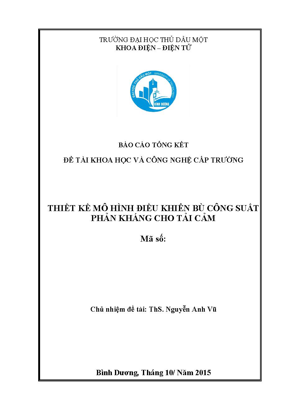 Thiết kế mô hình điều khiển bù công suất phản kháng cho tải cảm