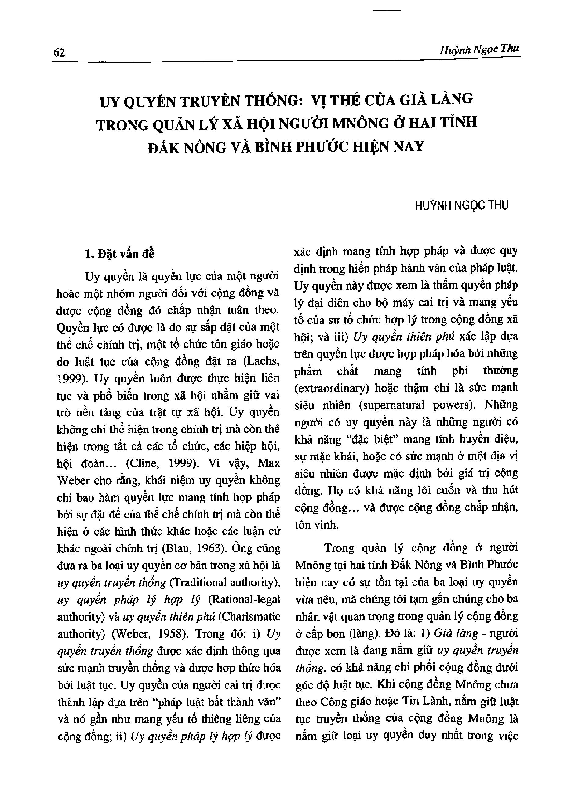 Uy quyền truyền thống: Vị thế của già làng trong quản lý xã hội người M'nông ở hai tỉnh Đắk Nông và Bình Phước hiện nay