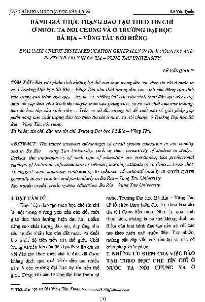 Đánh giá thực trạng đào tạo theo tín chỉ ở nước ta nói chung và ở trường đại học Bà Rịa - Vũng Tàu nói riêng