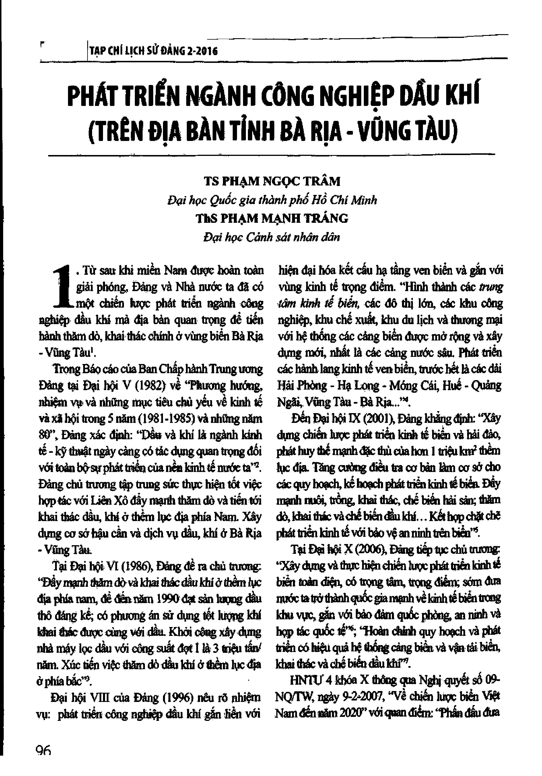 Phát triển ngành công nghiệp dầu khí :$bTrên địa bàn tỉnh Bà Rịa - Vũng Tàu