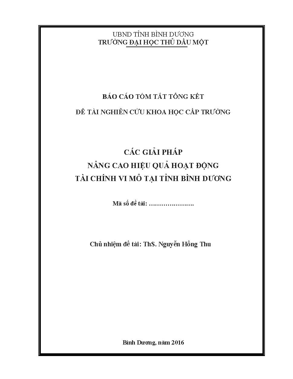 Các giải pháp nâng cao hiệu quả hoạt động tài chính vi mô tại tỉnh Bình Dương