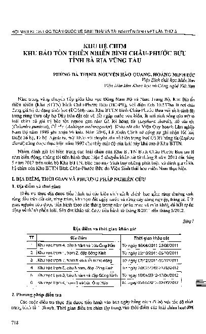 Khu hệ chim khu bảo tồn thiên nhiên Bình Châu-Phước Bửu tỉnh Bà Rịa Vũng Tàu