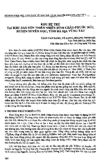 Khu hệ thú tại khu bảo tồn thiên nhiên Bình Châu-Phước Bửu, huyện Xuyên Mộc, tỉnh Bà Rịa - Vũng Tàu