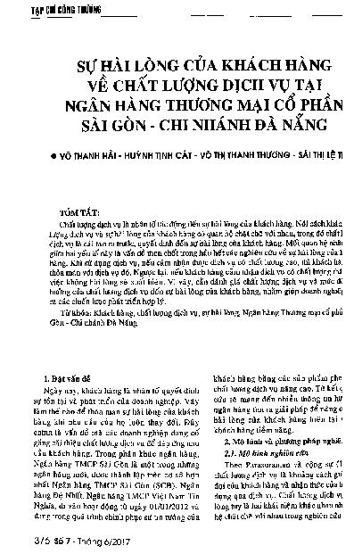 Sự hài lòng của khách hàng về chất lượng dịch vụ tại ngân hàng thương mại cổ phần Sài Gòn - chi nhánh Đà Nẵng