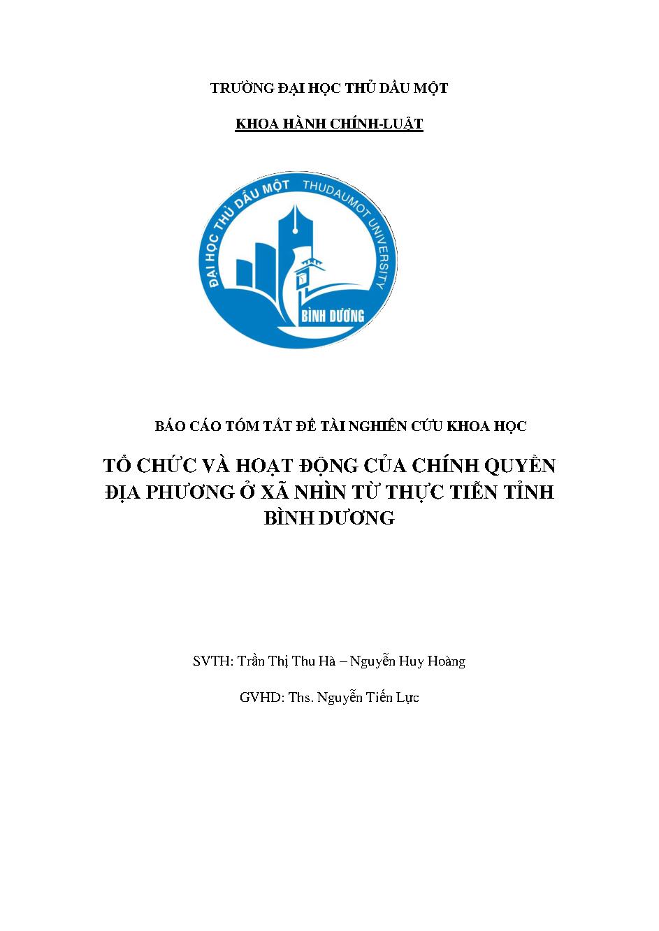 Tổ chức và hoạt động của chính quyền địa phương ở xã nhìn từ thực tiễn tỉnh Bình Dương