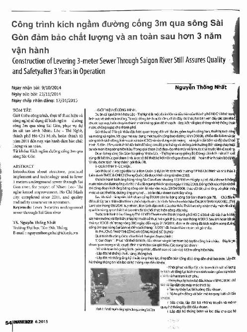 Công trình kích ngầm đường cống 3m qua sông Sài Gòn đảm bảo chất lượng và an toàn sau hơn 3 năm vận hành=$bConstruction of Levering 3-meter Sewer Through Saigon River Still Assures Quality