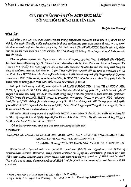 Giá trị chẩn đoán của acid uric máu đối với hội chứng chuyển hóa