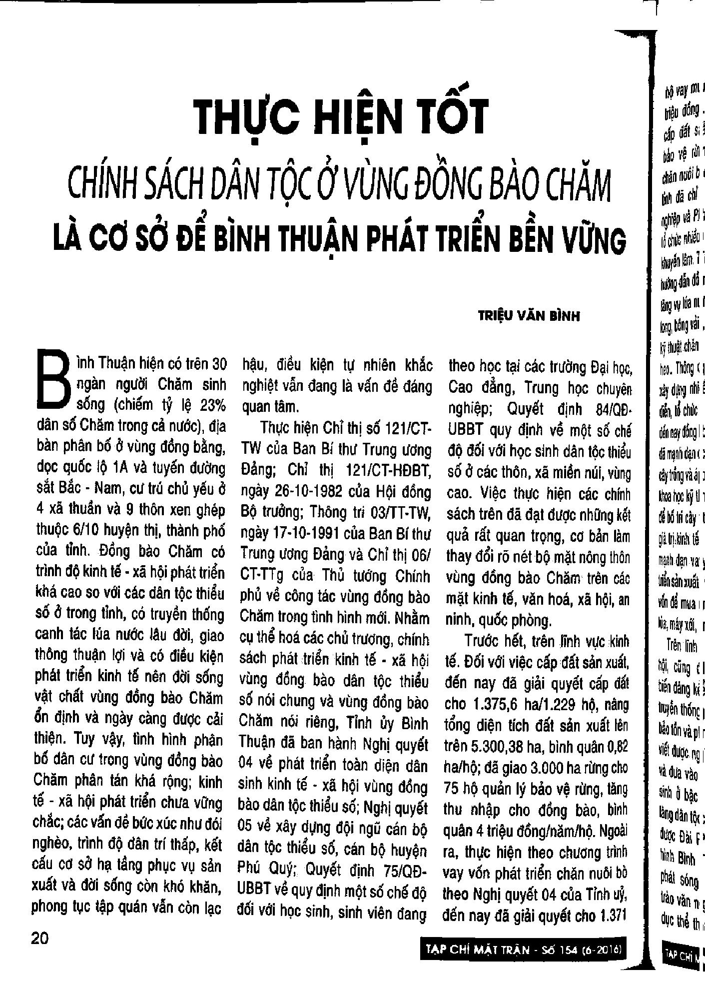 Thực hiện tốt chính sách dân tộc ở vùng đồng bào Chăm là cơ sở để Bình Thuận phát triển bền vững