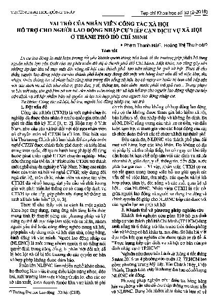 Vai trò của nhân viên công tác xã hội hỗ trợ cho người lao động nhập cư tiếp cận dịch vụ xã hội ở thành phố Hồ Chí Minh