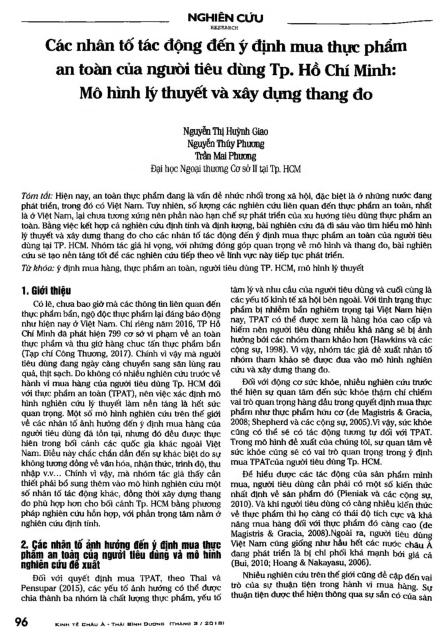 Các nhân tố tác động đế ý định mua thực phẩm an toàn của người tiêu dùng Tp. Hồ Chí Minh: Mô hình lý thuyết và xây dựng thang đo