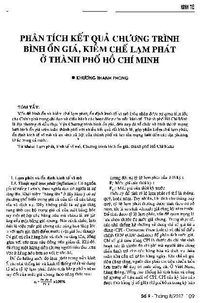 Phân tích kết quả chương trình bình ổn giá, kiềm chế lạm phát ở thành phố Hồ Chí Minh