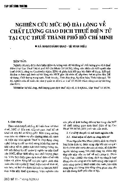 Nghiên cứu mức độ hài lòng về chất lượng giao dịch thuế điện tử tại cục thuế thành phố Hồ Chí Minh