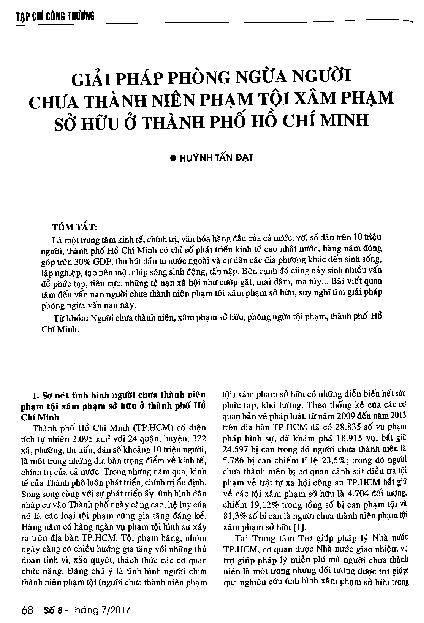 Giải pháp phòng ngừa người chưa thành niên phạm tội xâm phạm sở hữu ở thành phố Hồ Chí Minh