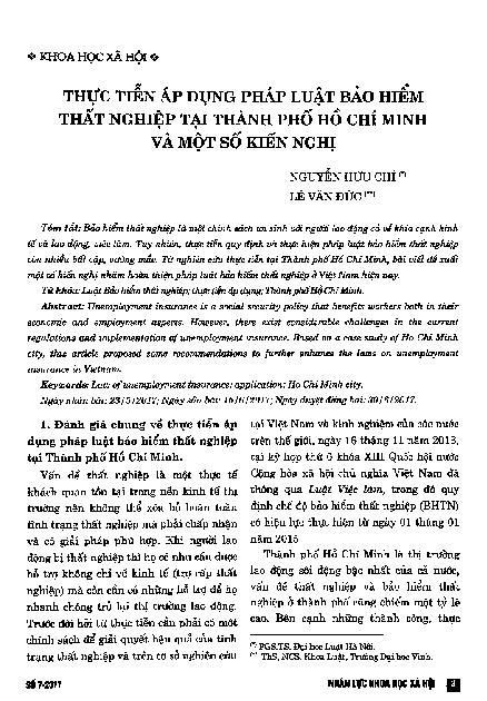 Thực tiễn áp dụng pháp luật bảo hiểm thất nghiệp tại thành phố Hồ Chí Minh và một số kiến nghị