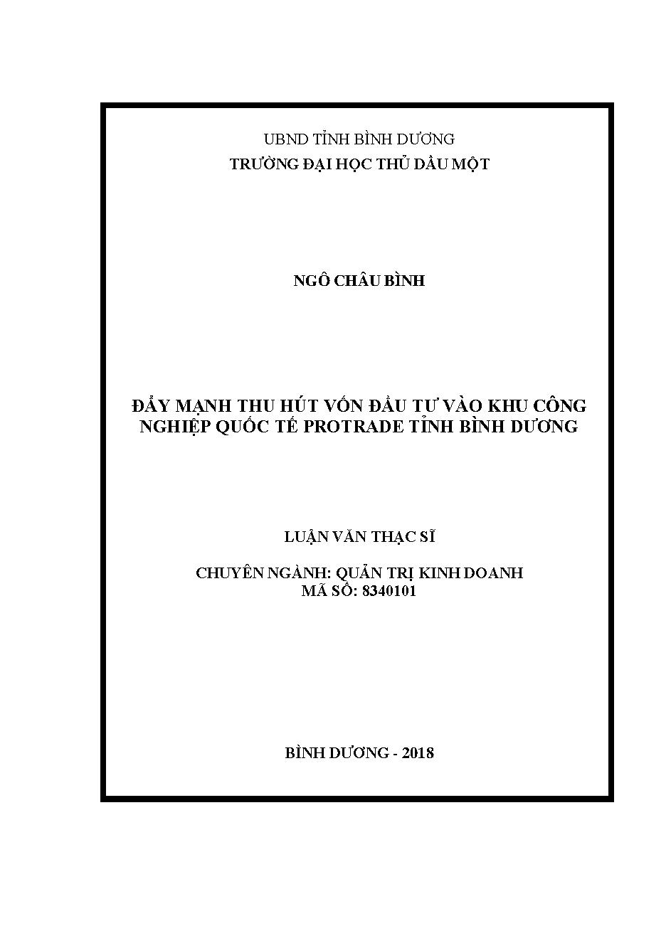 Đẩy mạnh thu hút vốn đầu tư vào khu công nghiệp quốc tế Protrade tỉnh Bình Dương