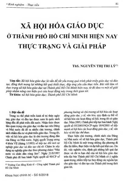 Xã hội hóa giáo dục ở thành phố Hồ Chí Minh hiện nay thực trạng và giải pháp