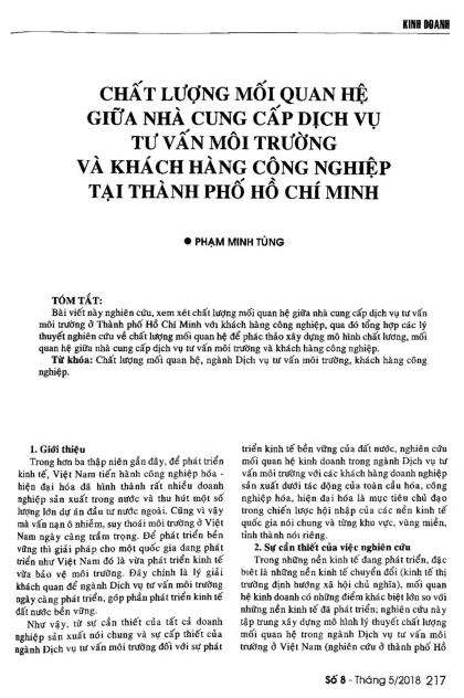 Chất lượng mối quan hệ giữa nhà cung cấp dịch vụ tư vấn môi trường và khách hàng công nghiệp tại thành phố Hồ Chí Minh