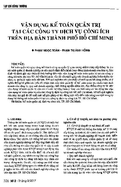 Vận dụng kế toán quản trị tại các công ty dịch vụ công ích trên địa bàn thành phố Hồ Chí Minh