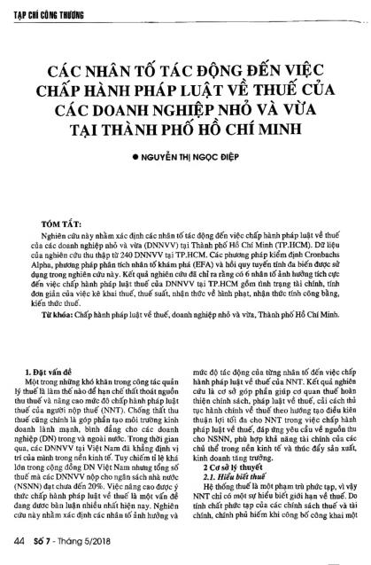 Các nhân tố tác động đến việc chấp hành pháp luật về thuế của các doanh nghiệp nhỏ và vừa tại thành phố Hồ Chí Minh