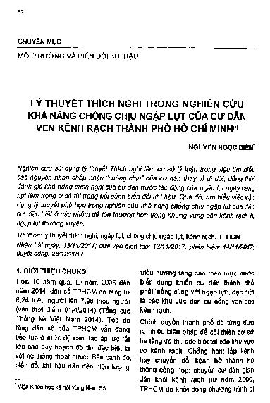 Lý thuyết thích nghi trong nghiên cứu khả năng chống chịu ngập lụt của cư dân ven kênh rạch thành phố Hồ Chí Minh