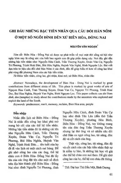 Ghi dấu những bậc tiền nhân qua câu đối hán nôm ở một số ngôi đình đền xứ Biên Hòa, Đồng Nai