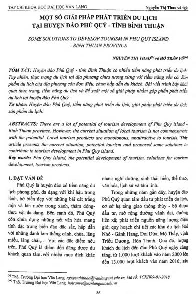 Một số giải pháp phát triển du lịch tại huyện đảo Phú Quý - tỉnh Bình Thuận