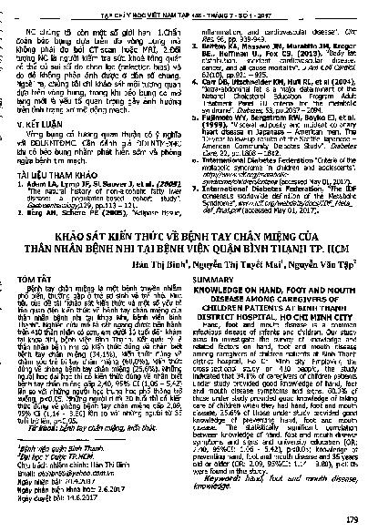 Khảo sát kiến thức về bệnh tay chân miệng của thân nhân bệnh nhi tại bệnh viện quận Bình Thạnh TP.HCM