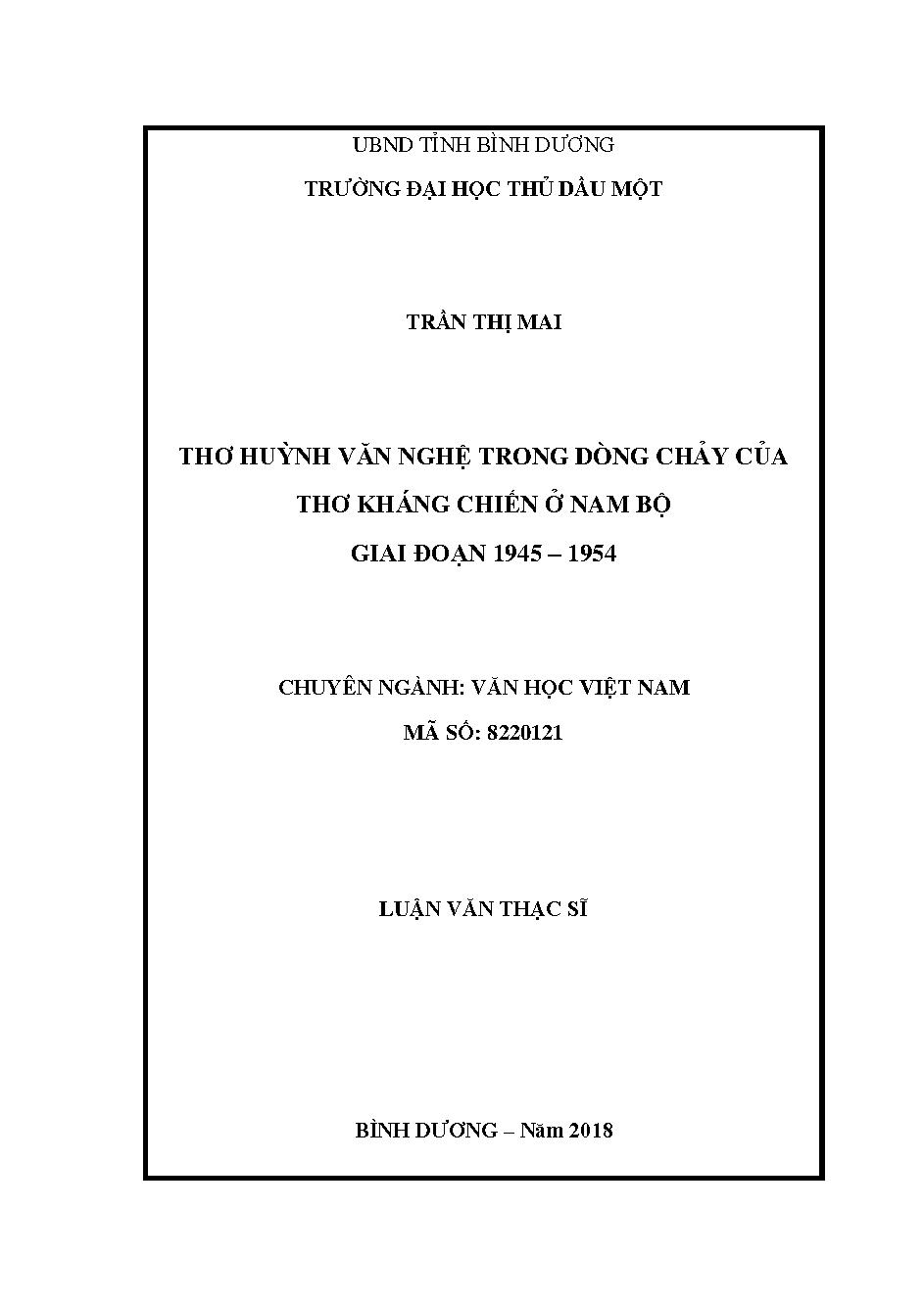 Thơ Huỳnh Văn Nghệ trong dòng chảy của thơ kháng chiến ở Nam Bộ giai đoạn 1945-1954