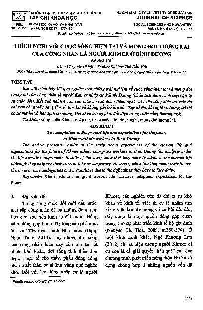 Thích nghi với cuộc sống hiện tại và mong đợi tương lai của công nhân là người Khmer ở Bình Dương