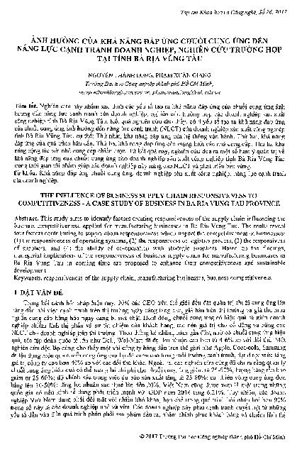 Ảnh hưởng của khả năng đáp ứng chuỗi cung ứng đến  năng lực cạnh tranh doanh nghiệp, nghiên cứu trường hợp tại tỉnh Bà Rịa Vũng Tàu