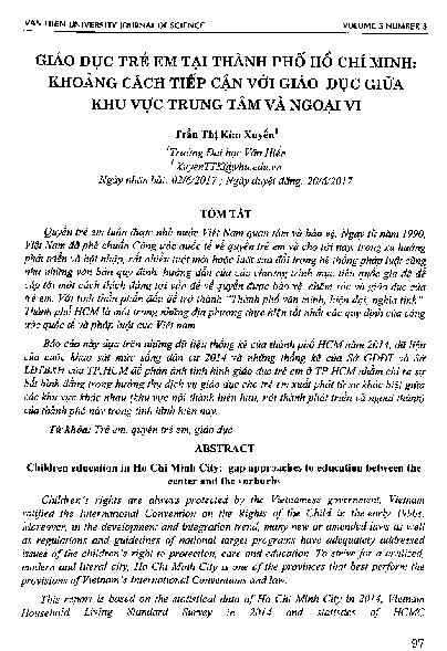 Giáo dục trẻ em tại thành phố Hồ Chí Minh: Khoảng cách tiếp cận với giáo dục giữa khu vực trung tâm và ngoại vi