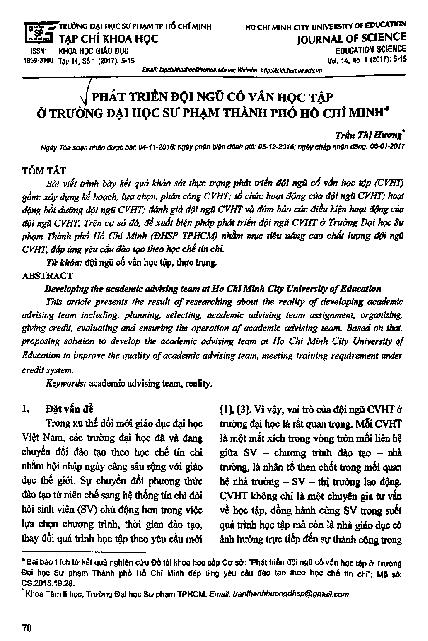 Phát triển đội ngũ cố vấn học tập ở trường đại học sư phạm thành phố Hồ Chí Minh