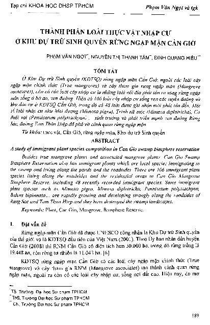 Thành phần loài thực vật nhập cư ở khu dự trữ sinh quyển rừng ngập mặn cần giờ